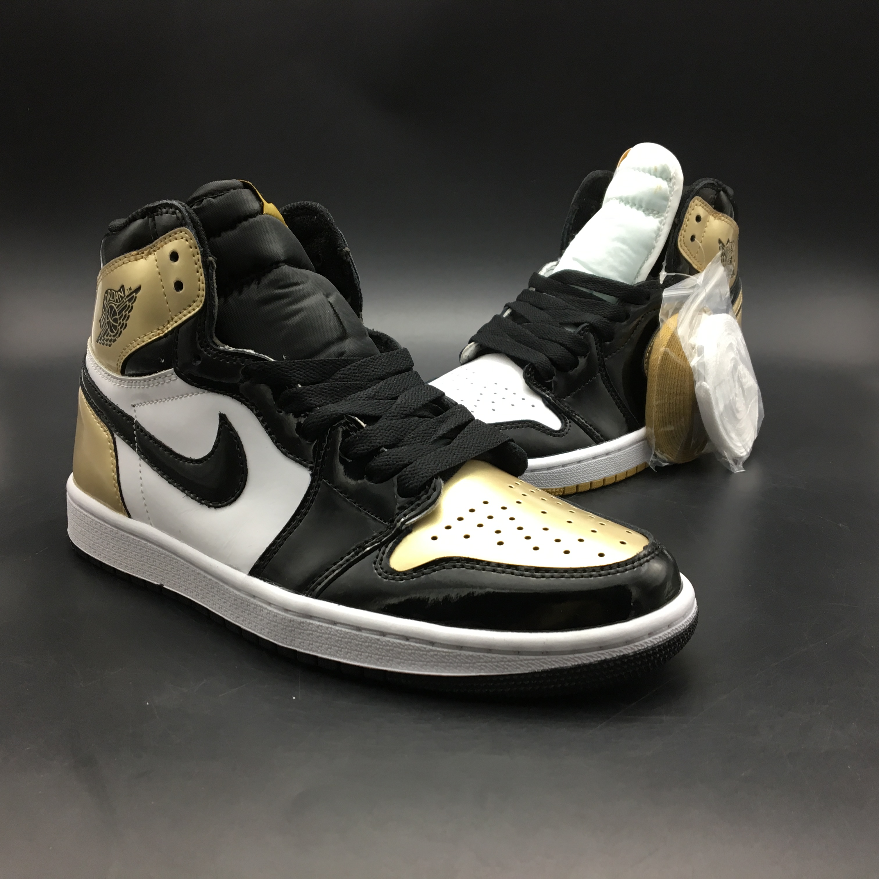 Air Jordan 1 Retro Black White Gold Shoes For Women - Click Image to Close